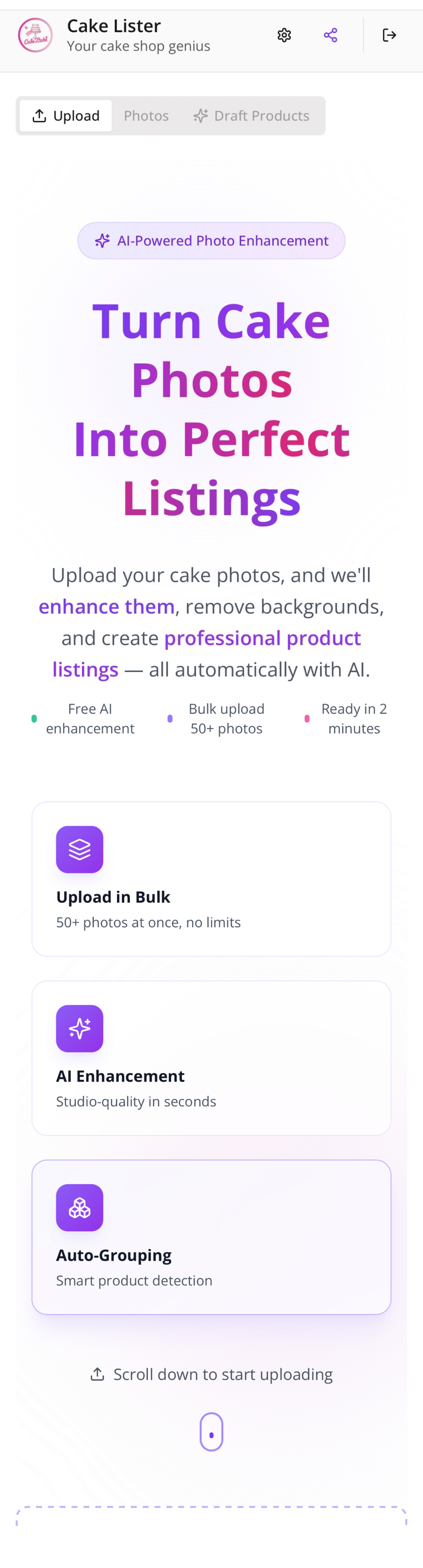 Cake Lister application screen